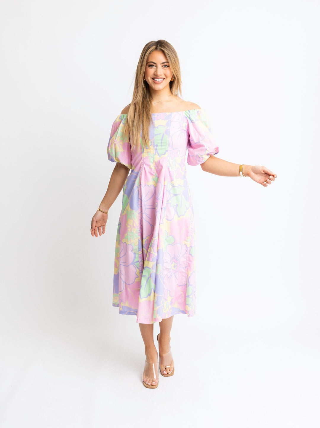 Karlie Pastel Floral V-Neck Maxi Dress