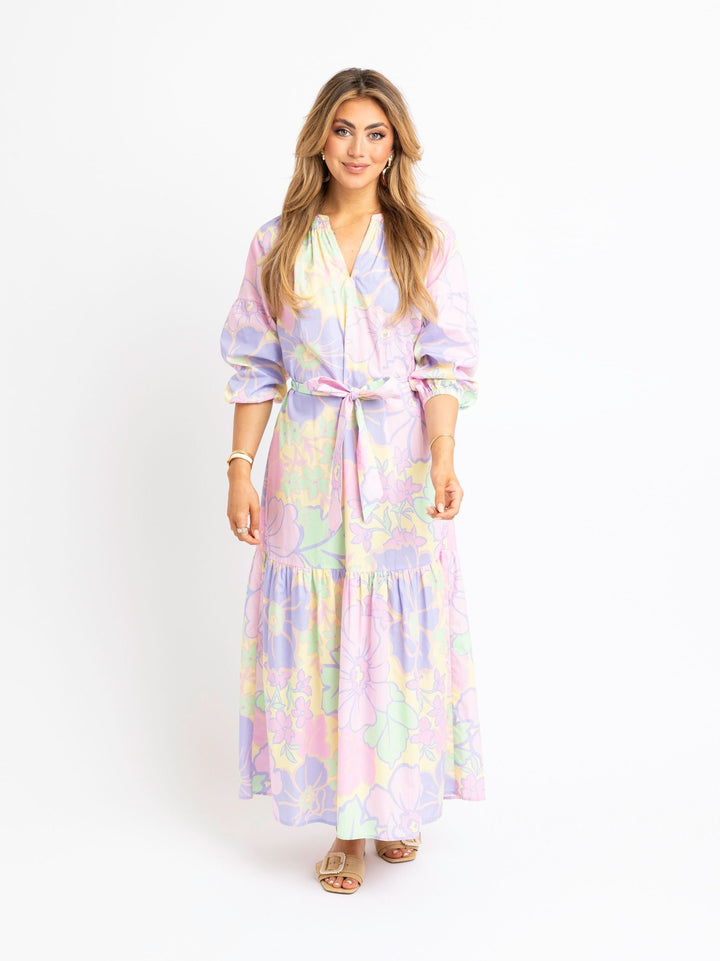 Karlie Pastel Floral V-Neck Maxi Dress