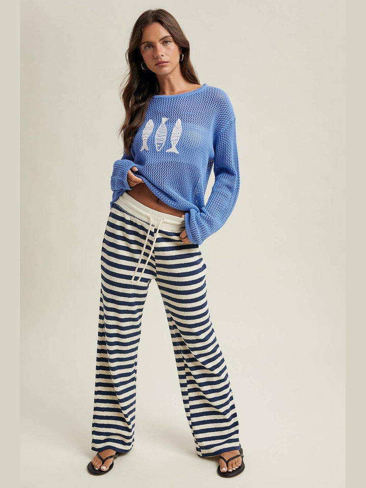 Navy/Cream Striped Knit Pants