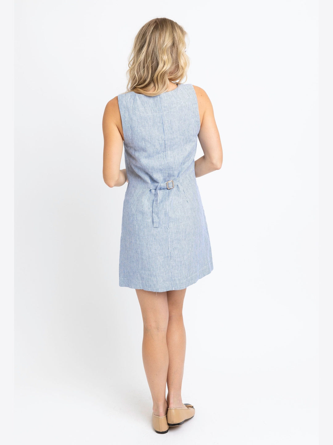 Karlie Denim Stripe Sleeveless Shift Dress