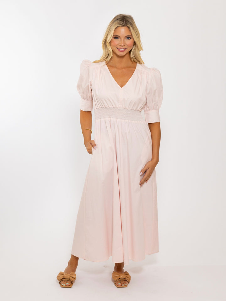 Karlie Poplin Blush V-Neck Dress