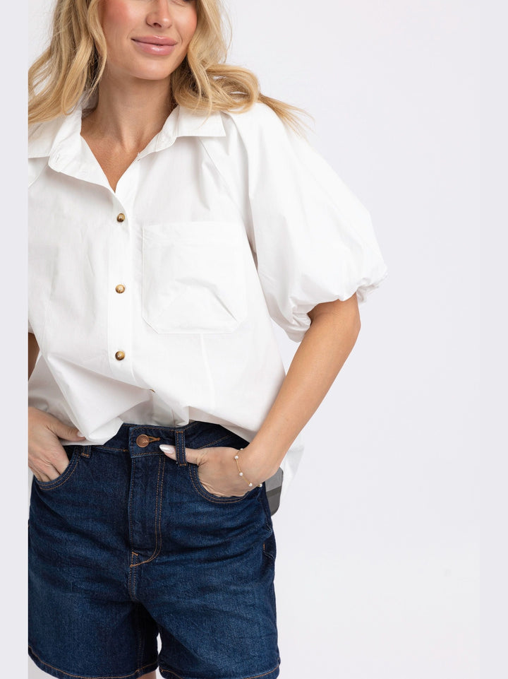 Karlie White Poplin Pocket Top