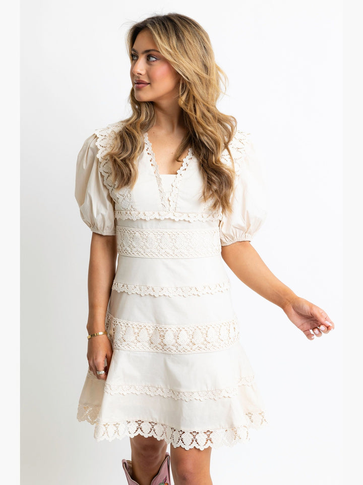 Karlie Lace Trim V-Neck Dress