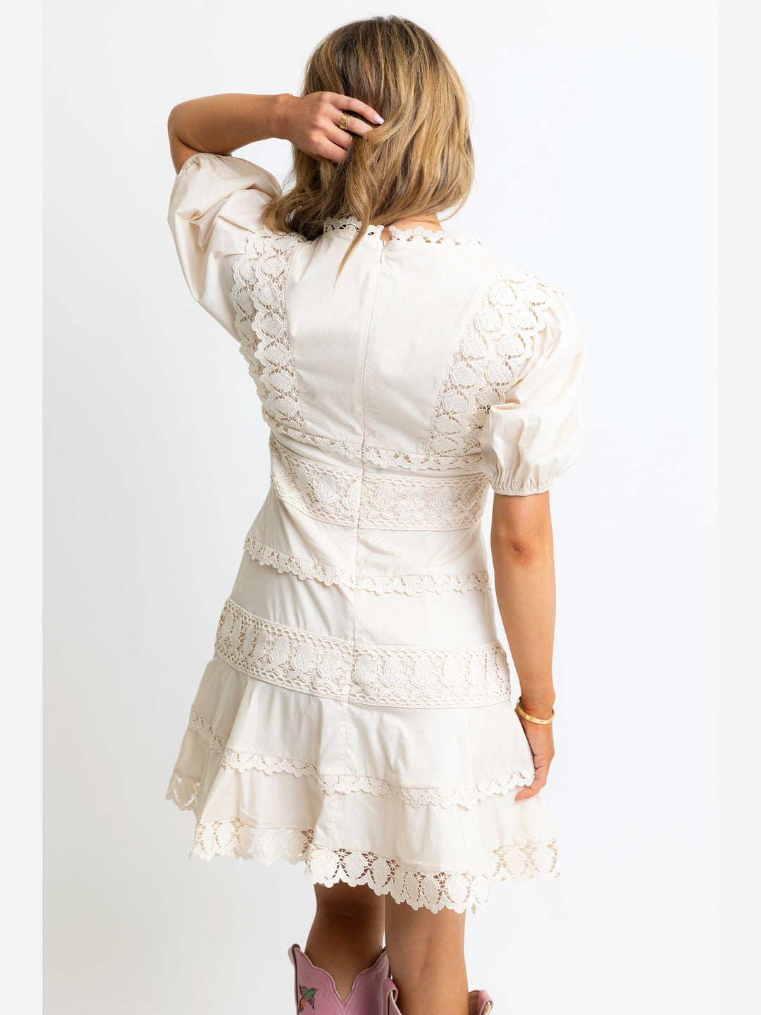 Karlie Lace Trim V-Neck Dress