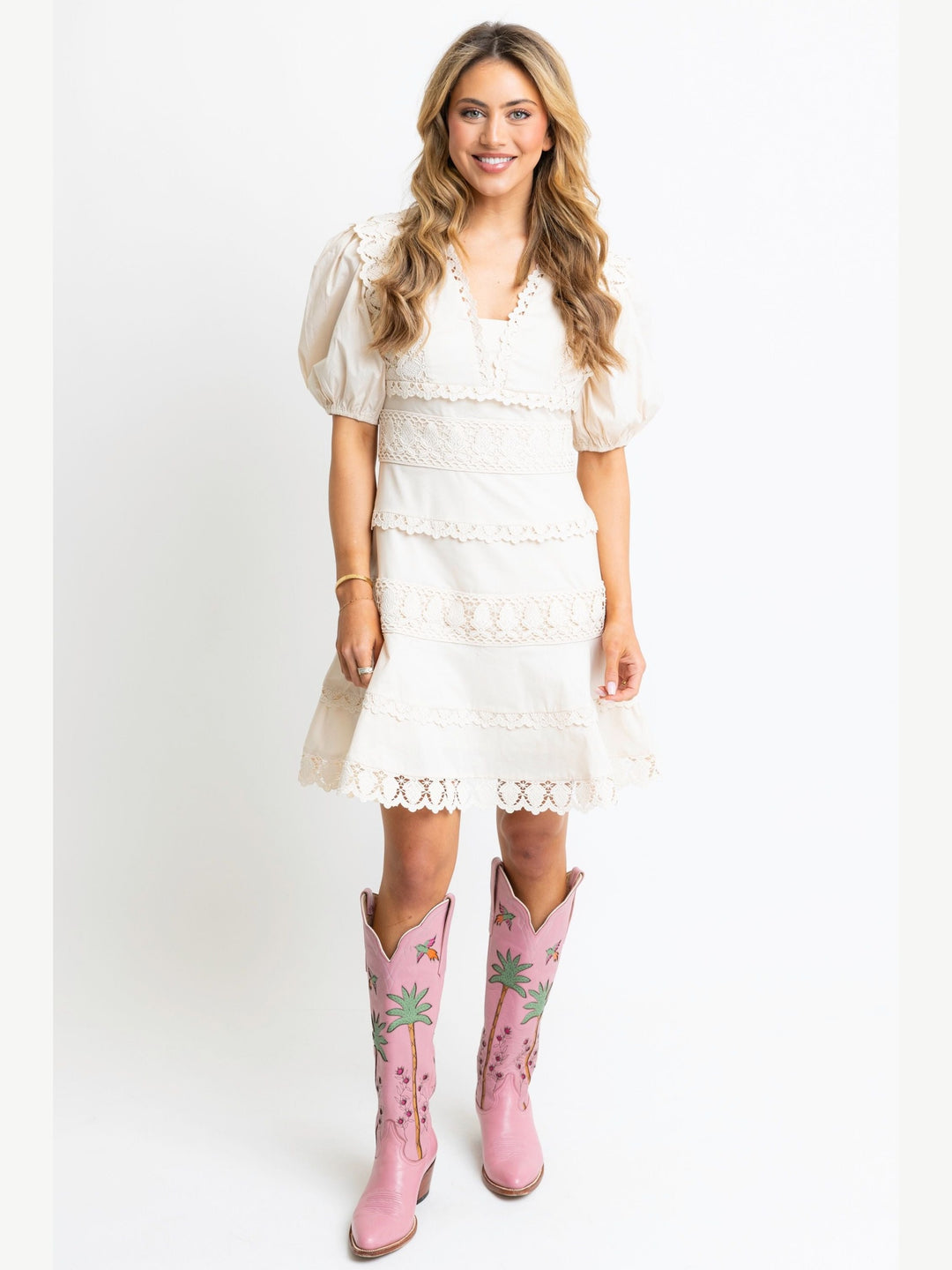 Karlie Lace Trim V-Neck Dress