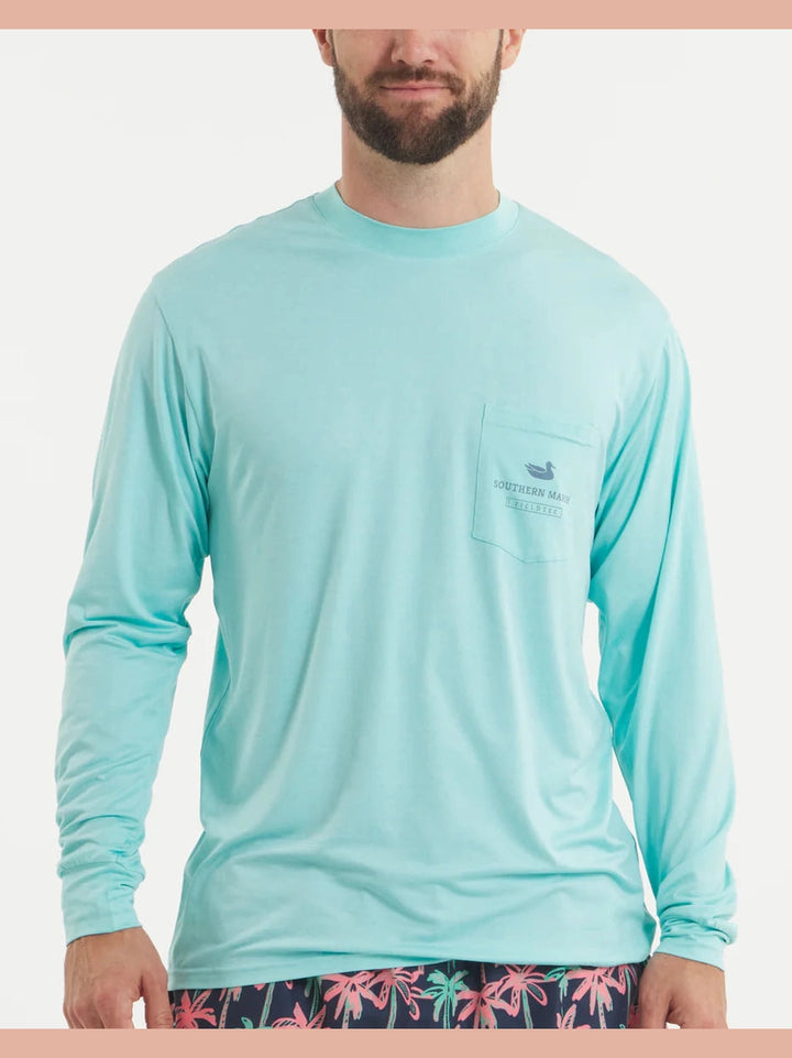 Southern Marsh FieldTec Featherlight Tee - Marsh Mercantile LS - Antigua Blue