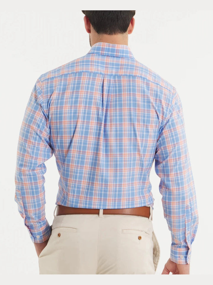 Southern Marsh Grainger Performance Plaid Dress Shirt - French Blue & Peach