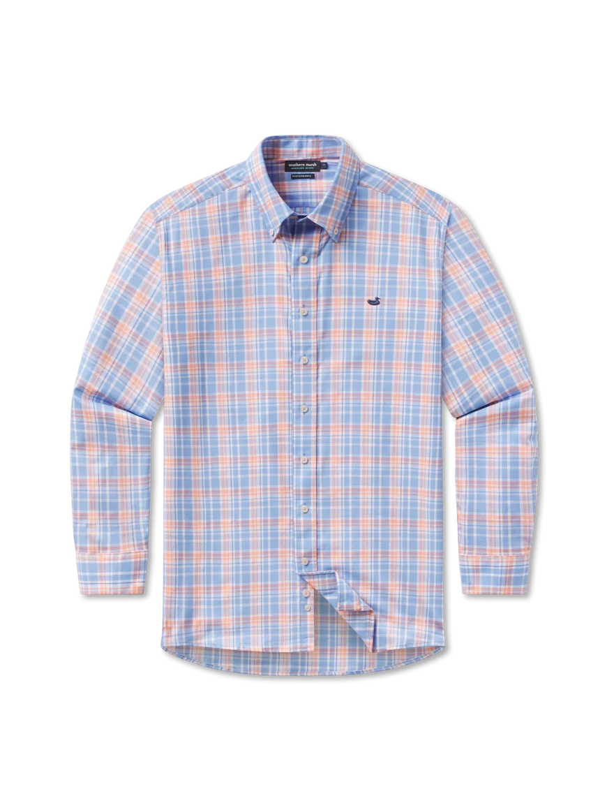 Southern Marsh Grainger Performance Plaid Dress Shirt - French Blue & Peach