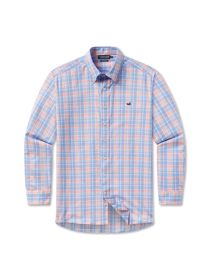 Southern Marsh Grainger Performance Plaid Dress Shirt - French Blue & Peach