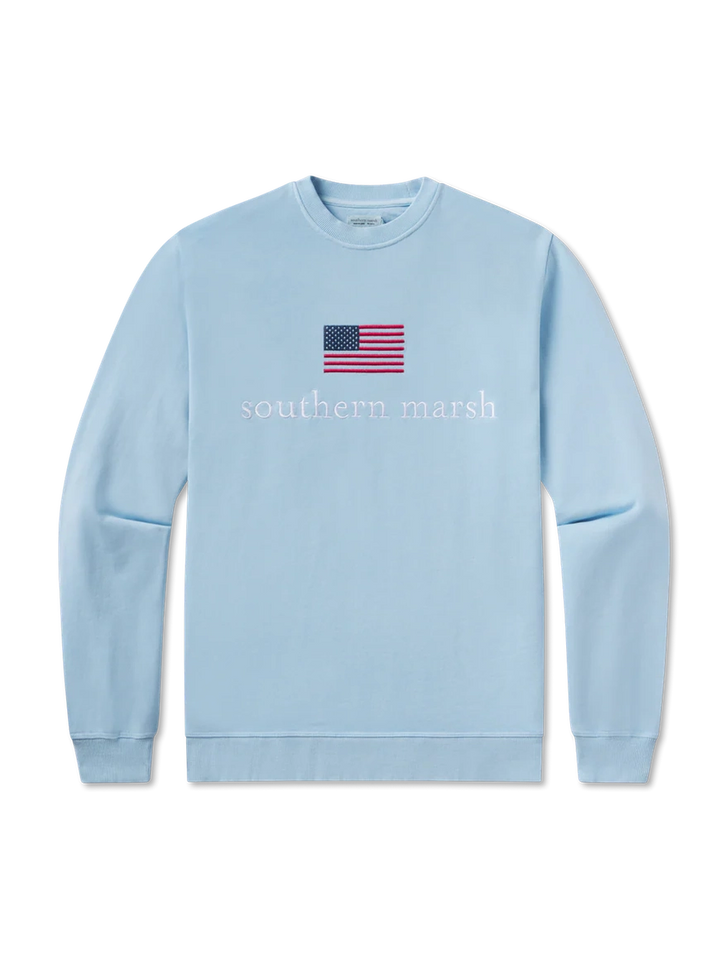 Southern Marsh SEAWASH Sweatshirt - American Flag - Washed Blue