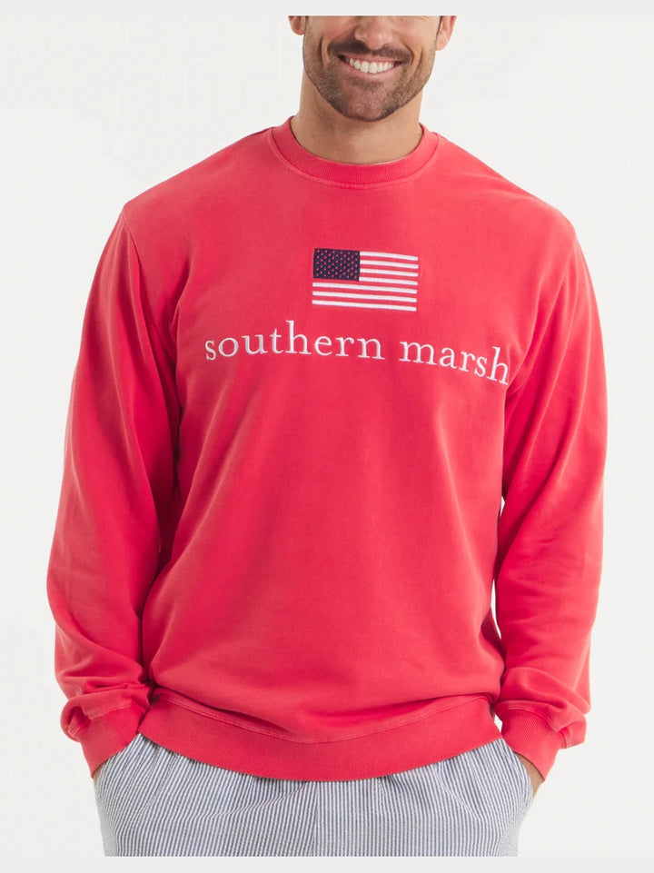 Southern Marsh SEAWASH Sweatshirt - American Flag - Washed Red