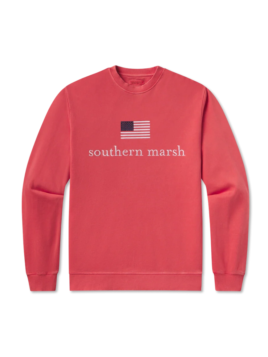 Southern Marsh SEAWASH Sweatshirt - American Flag - Washed Red
