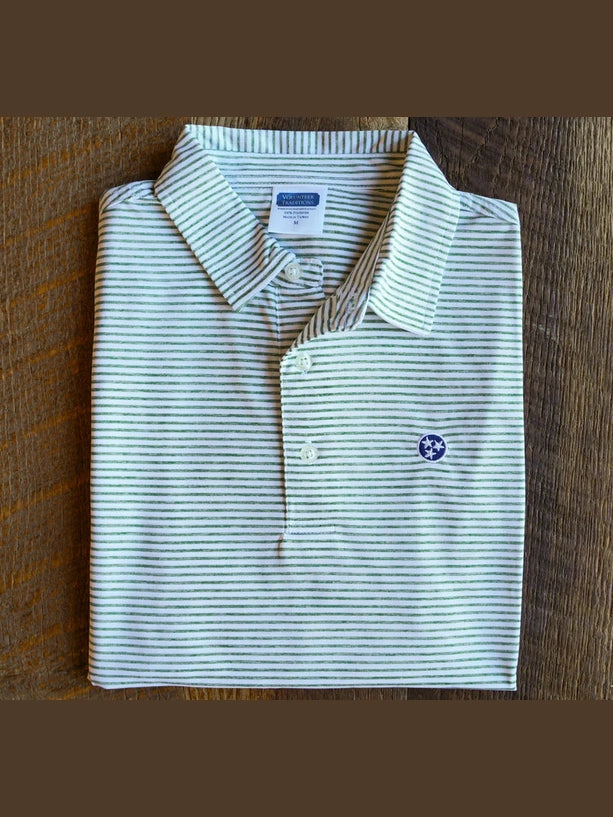 Volunteer Traditions Tristar Heritage Stripe Polo - White/Kelley Green