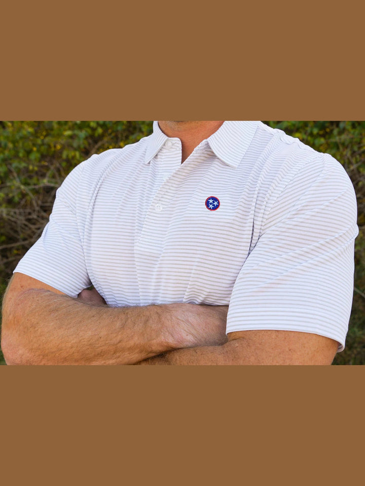 Volunteer Traditions Tristar Heritage Stripe Polo - White/Granite