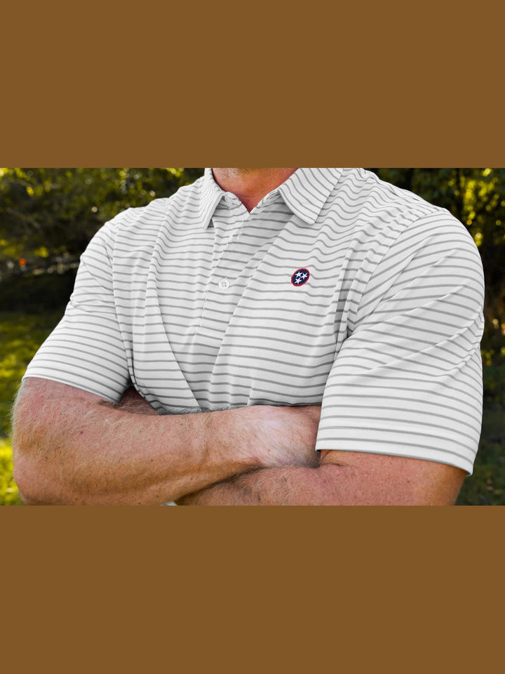 Volunteer Traditions Tristar Reese Stripe Polo - White/Granite