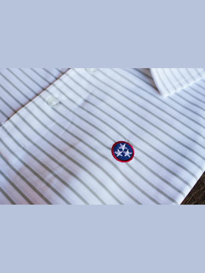 Volunteer Traditions Tristar Reese Stripe Polo - White/Granite