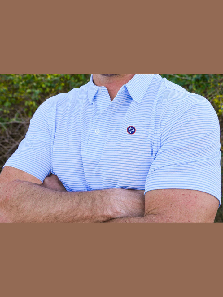 Volunteer Traditions Tristar Heritage Stripe Polo - White/Summitt Blue