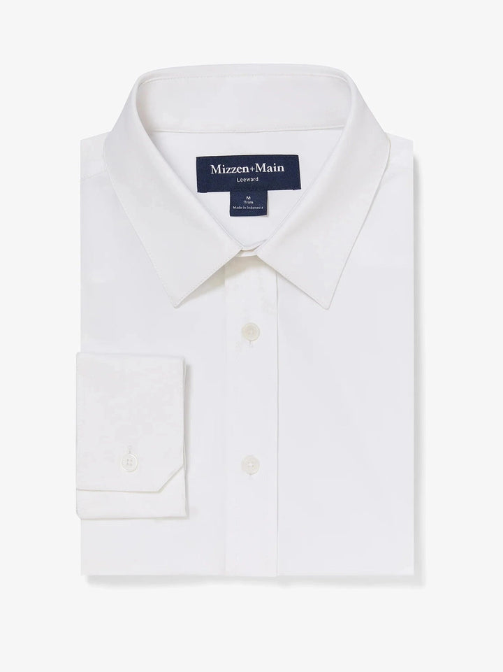 Mizzen + Main White Solid Leeward Long Sleeve Dress Shirt - Trim Fit