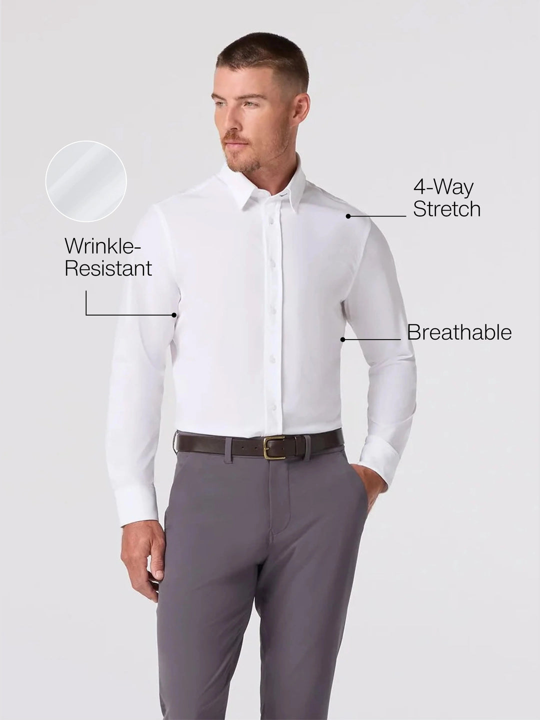 Mizzen + Main White Solid Leeward Long Sleeve Dress Shirt - Trim Fit