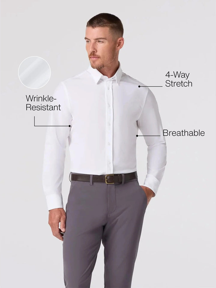 Mizzen + Main White Solid Leeward Long Sleeve Dress Shirt - Trim Fit