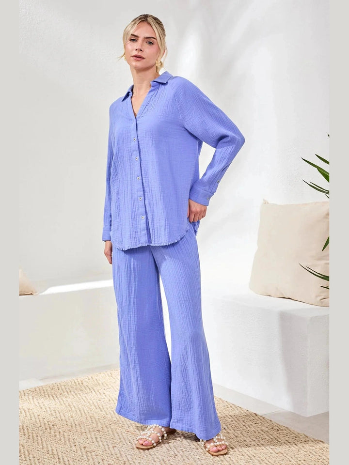 Flare Pant with Smocked Waist - Baja Blue