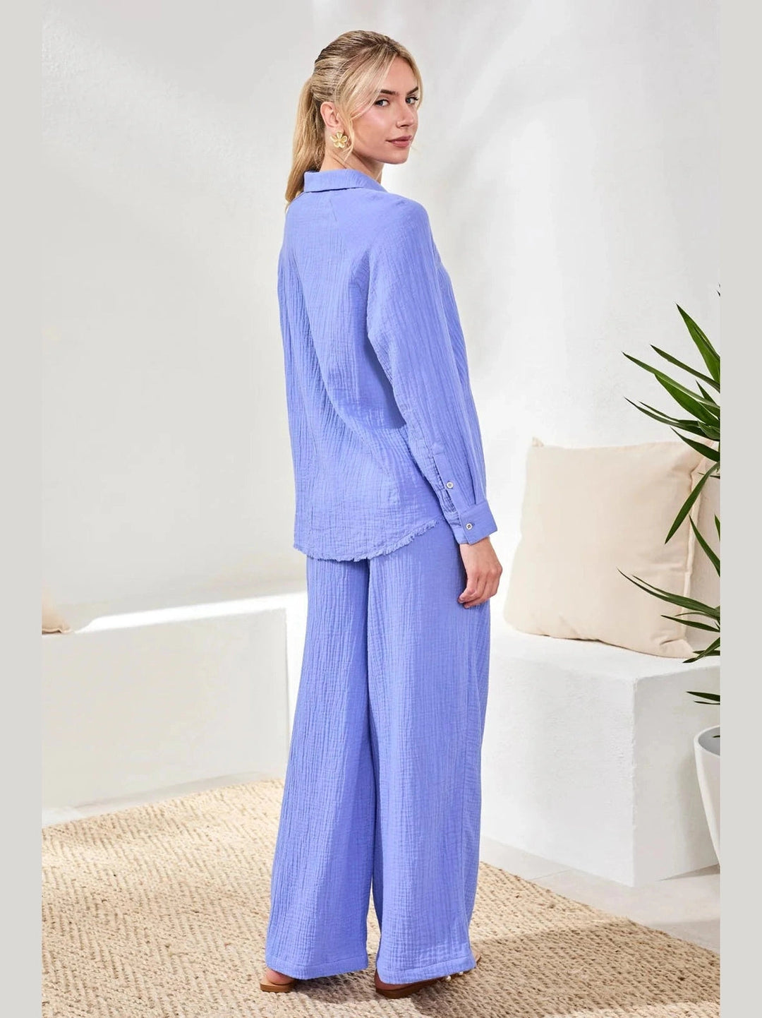 Flare Pant with Smocked Waist - Baja Blue