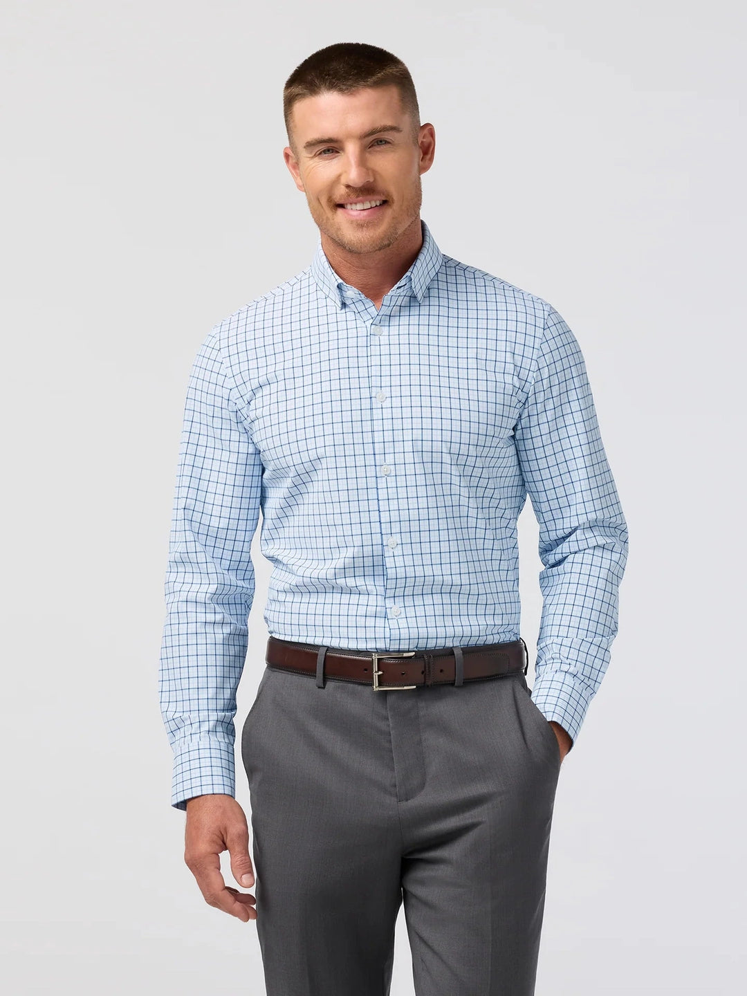 Mizzen + Main Leeward Dress Shirt - Cloud Blue Wyatt Plaid
