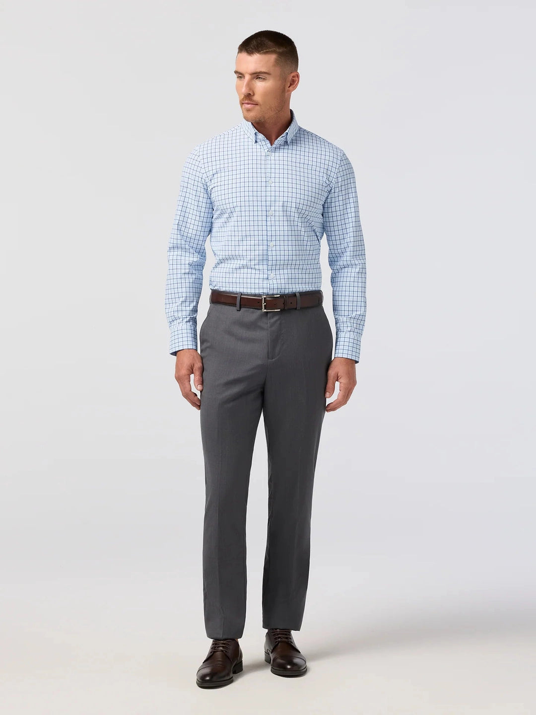 Mizzen + Main Leeward Dress Shirt - Cloud Blue Wyatt Plaid