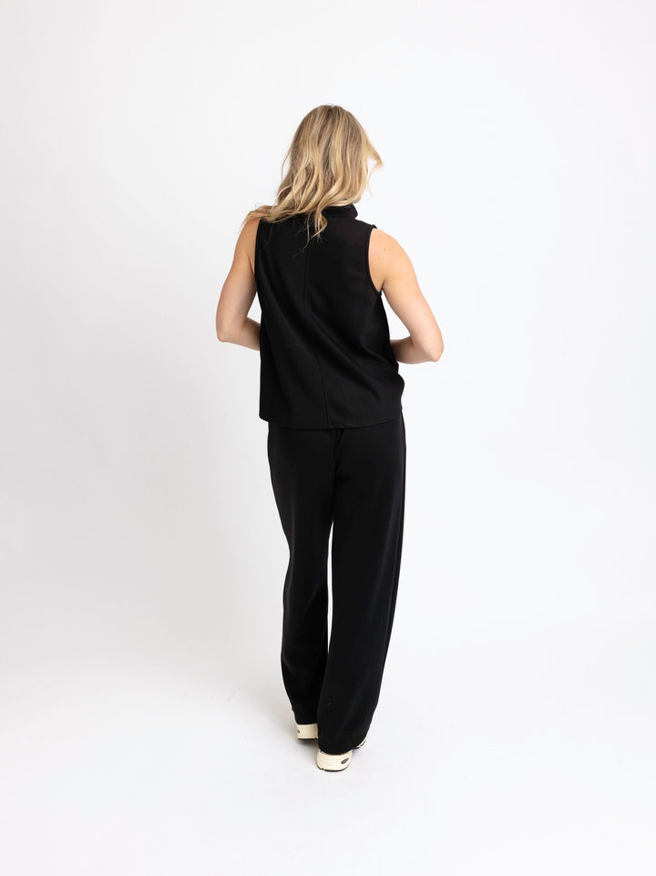 Karlie Black Scuba Sleeveless Mock Neck Pants Set