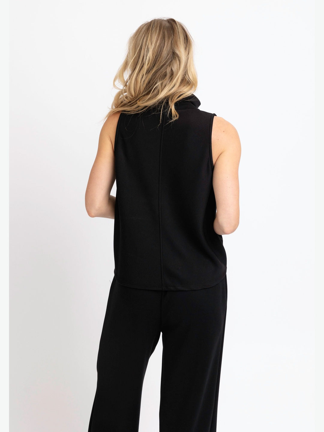 Karlie Black Scuba Sleeveless Mock Neck Pants Set