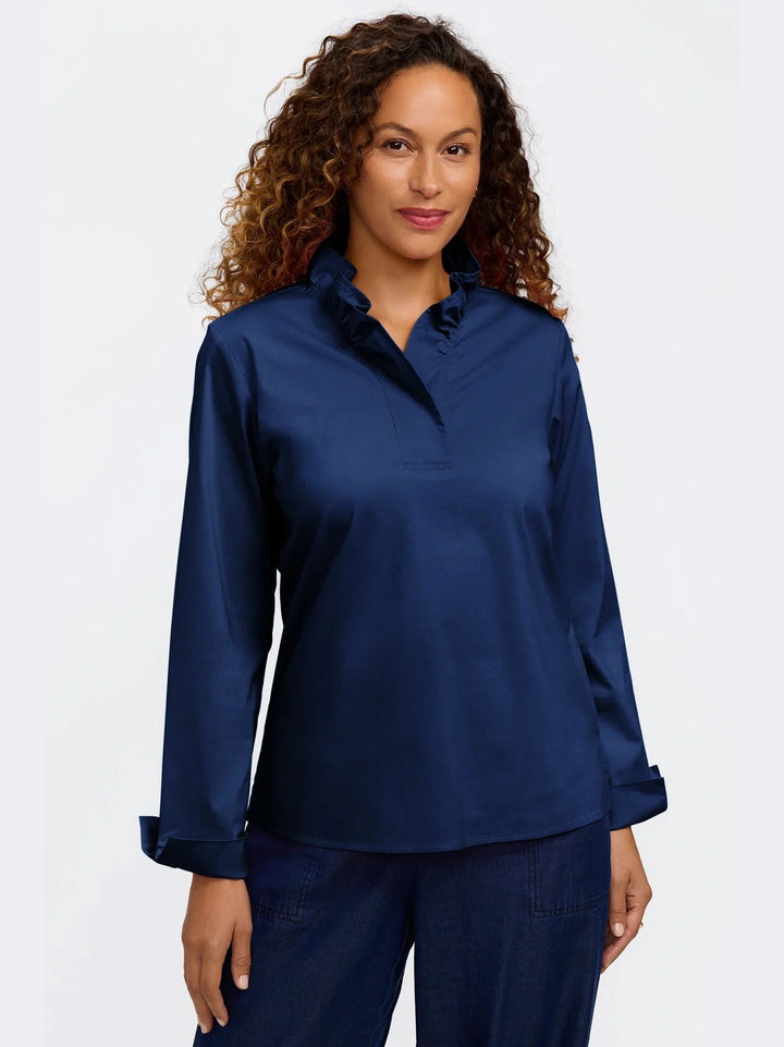 Tammy Popover Ruffle Collar Shirt - Navy