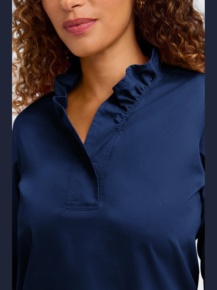 Tammy Popover Ruffle Collar Shirt - Navy