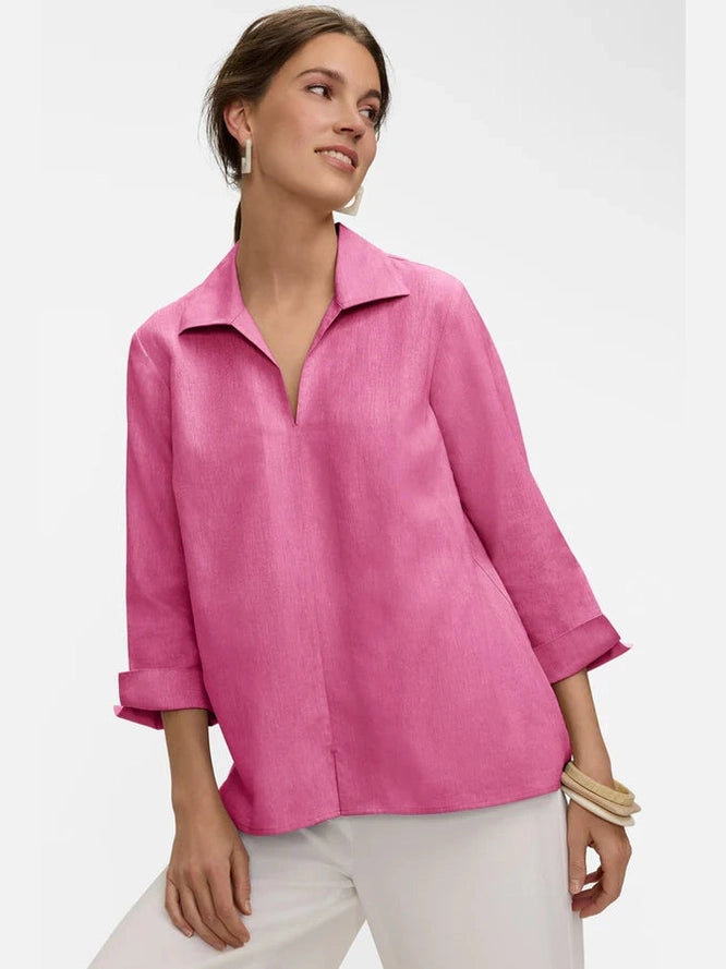 Agnes Linen Blend Popover Shirt - Cosmo Pink