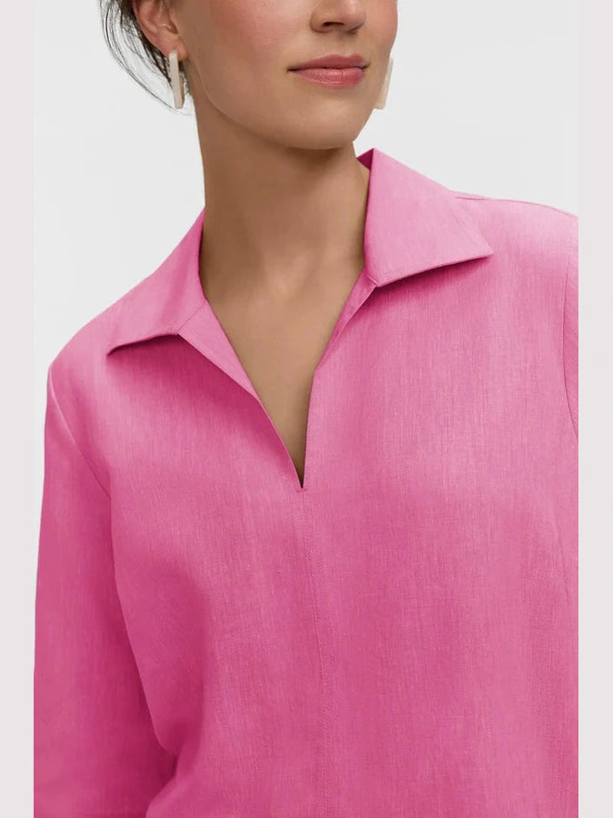Agnes Linen Blend Popover Shirt - Cosmo Pink