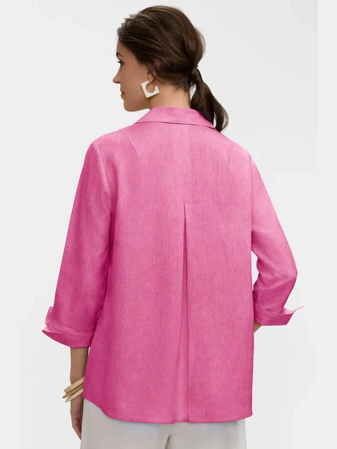 Agnes Linen Blend Popover Shirt - Cosmo Pink