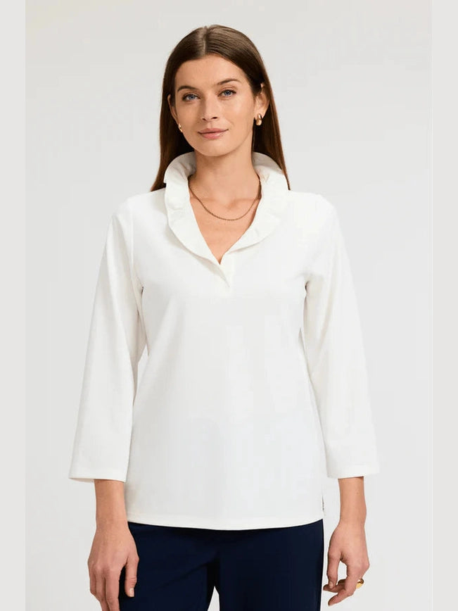 Tammy Knit Crepe 3/4 Sleeve Popover Shirt - Ecru