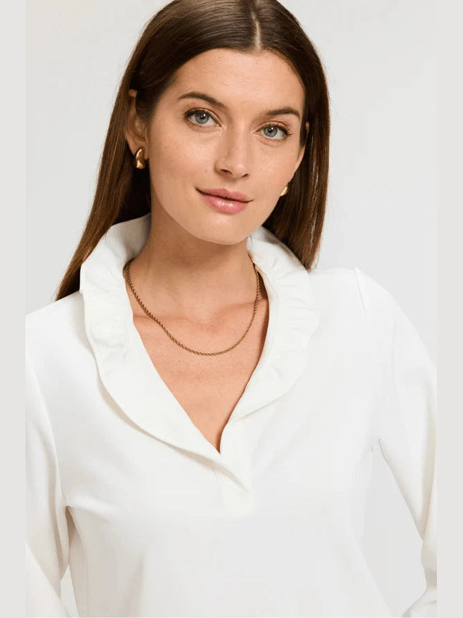 Tammy Knit Crepe 3/4 Sleeve Popover Shirt - Ecru
