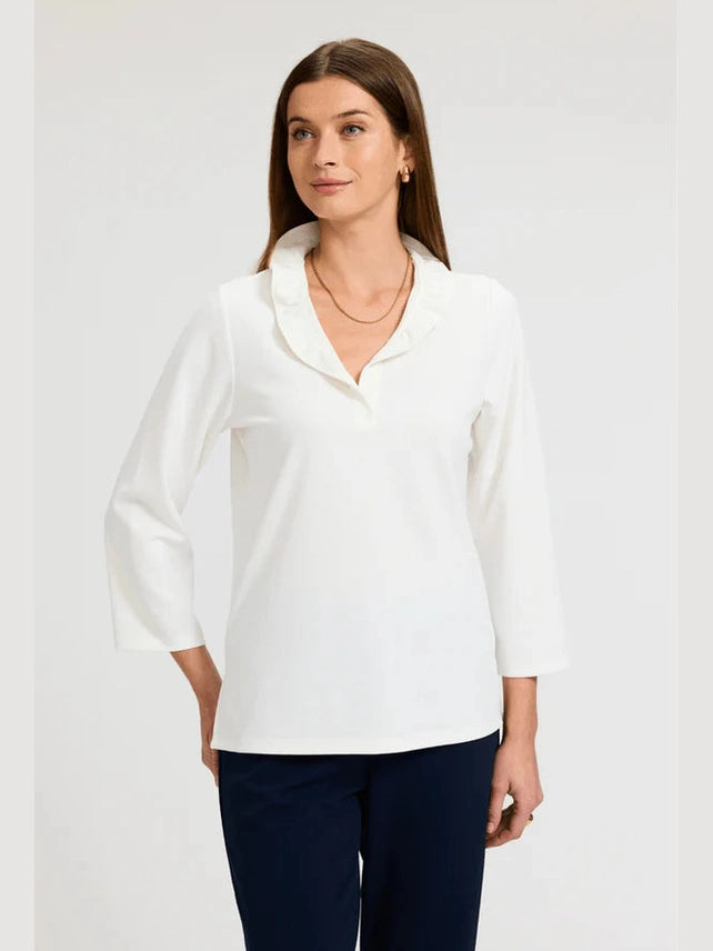 Tammy Knit Crepe 3/4 Sleeve Popover Shirt - Ecru