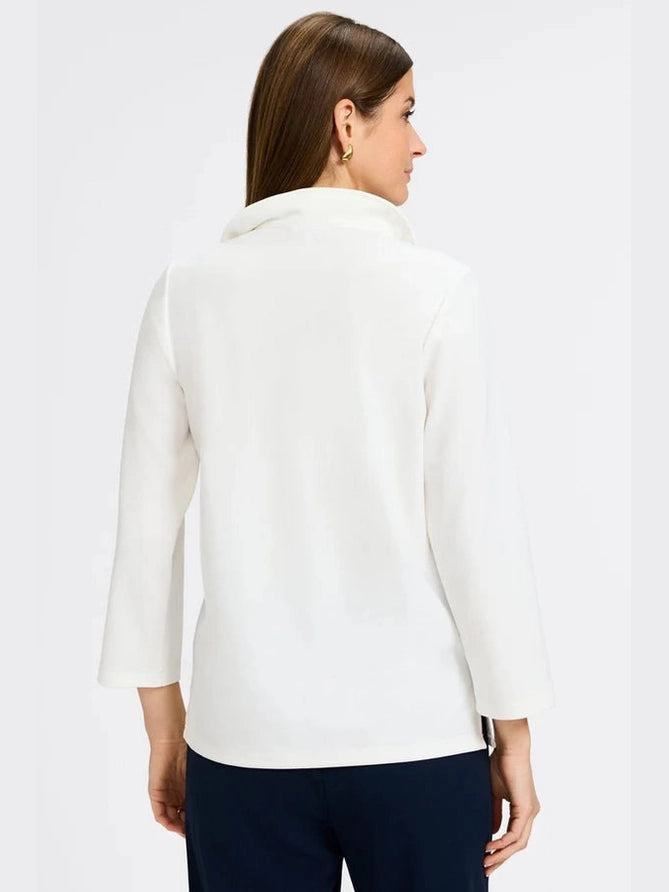 Tammy Knit Crepe 3/4 Sleeve Popover Shirt - Ecru