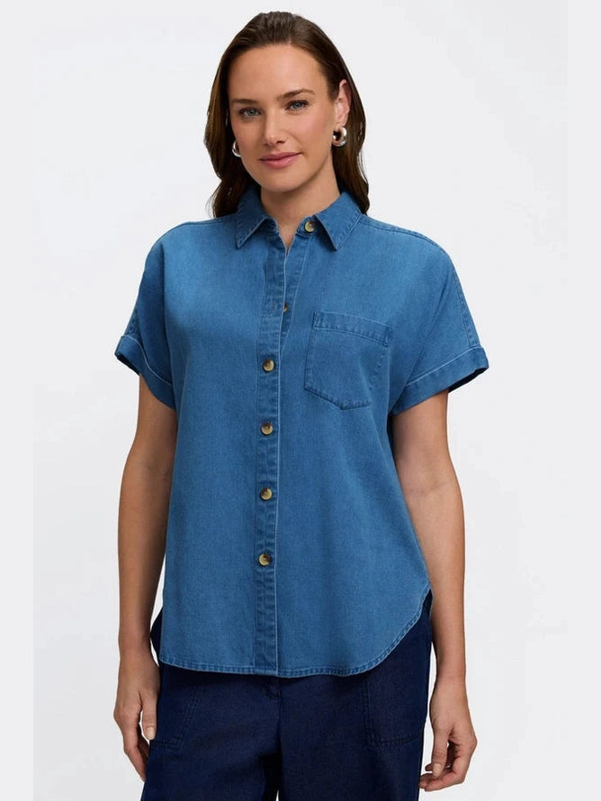 Foxcroft Abigail Tencel Denim Short Sleeve Shirt - Medium Wash