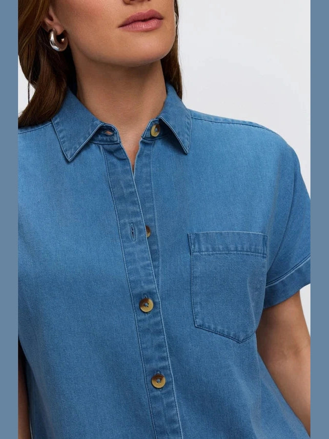 Foxcroft Abigail Tencel Denim Short Sleeve Shirt - Medium Wash