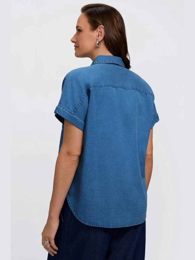 Foxcroft Abigail Tencel Denim Short Sleeve Shirt - Medium Wash