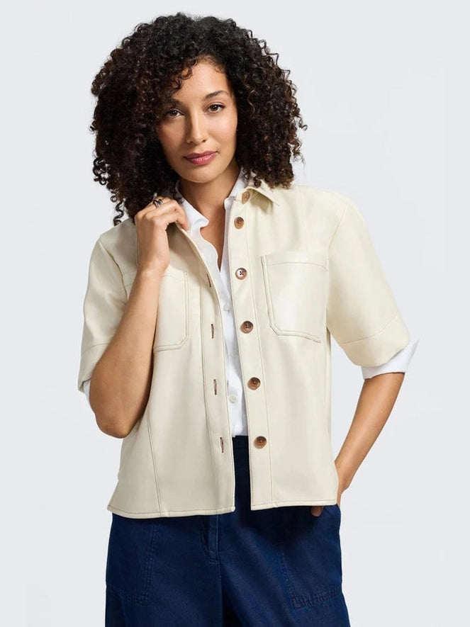 Foxcroft Demi Vegan Lether Elbow Sleeve Shirt Jacket - Cream