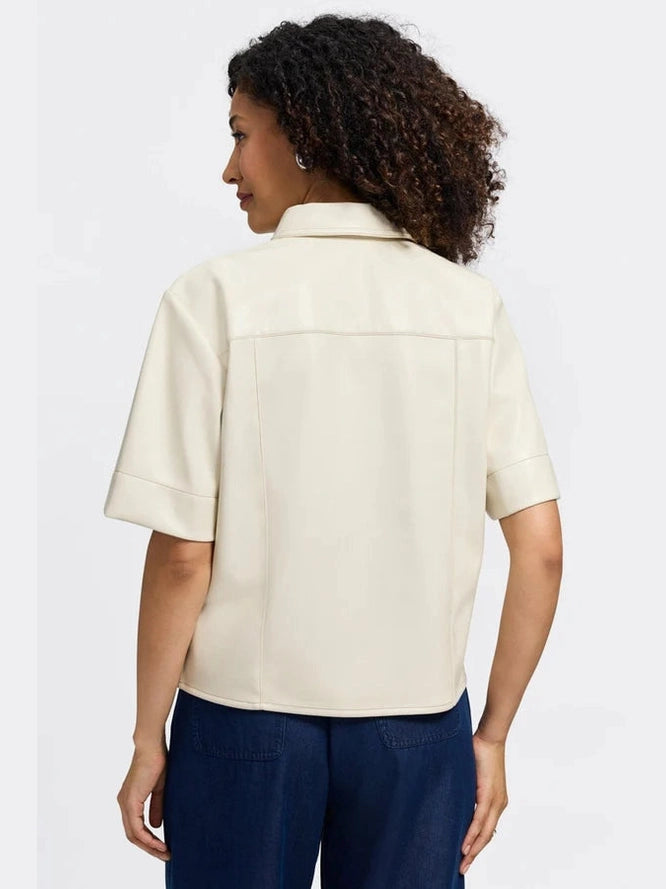 Foxcroft Demi Vegan Lether Elbow Sleeve Shirt Jacket - Cream