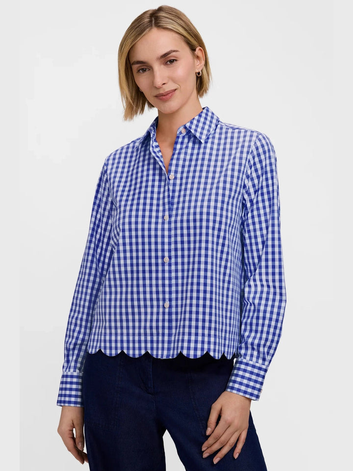 Scarlett Gingham Stretch Long Sleeve Shirt - Deep Sea/White