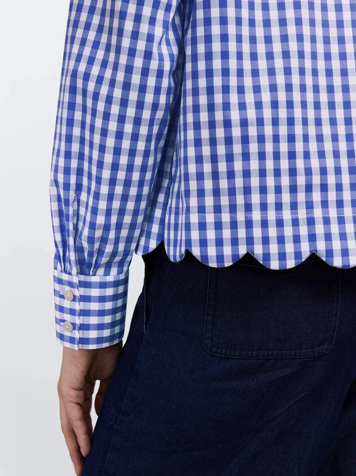 Scarlett Gingham Stretch Long Sleeve Shirt - Deep Sea/White