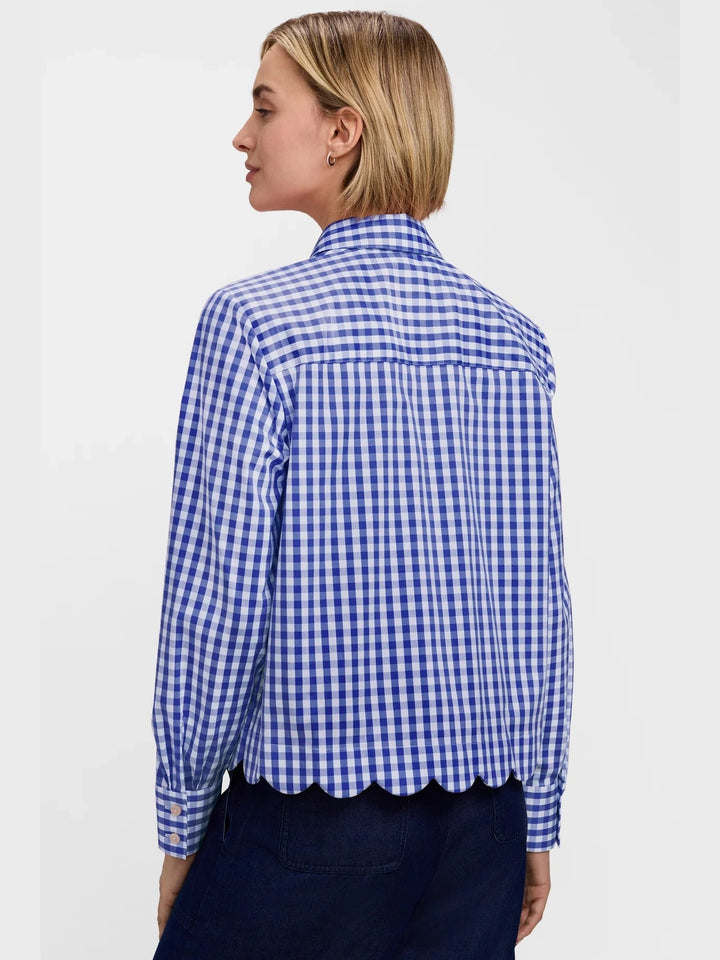Scarlett Gingham Stretch Long Sleeve Shirt - Deep Sea/White