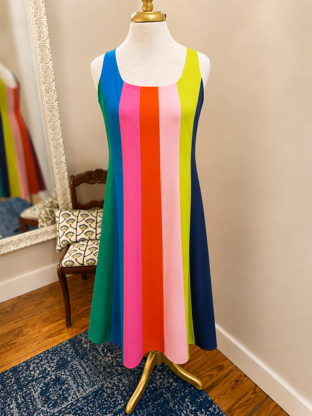 Rainbow Color Block A-Line Midi Dress