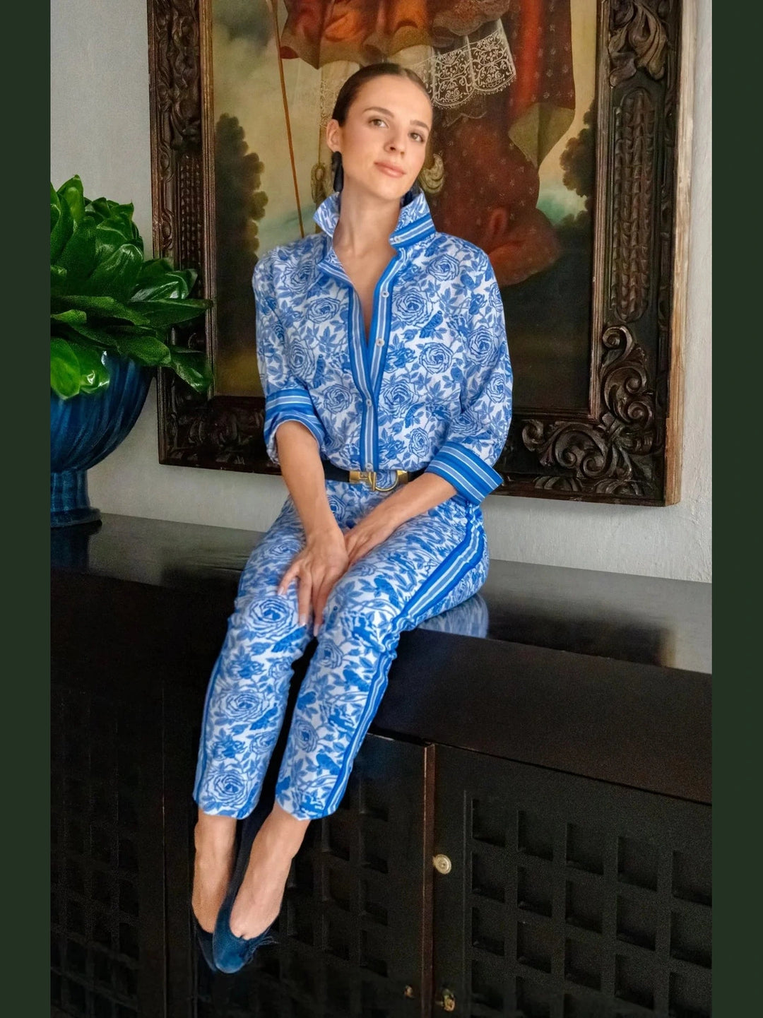 Boyfriend Shirt - Smell The Roses Chinoiserie Blue