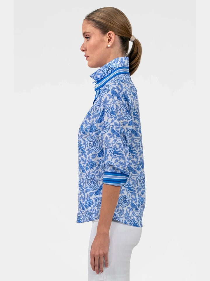 Boyfriend Shirt - Smell The Roses Chinoiserie Blue